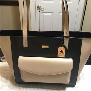 Ralph Lauren black and stone bramley tote