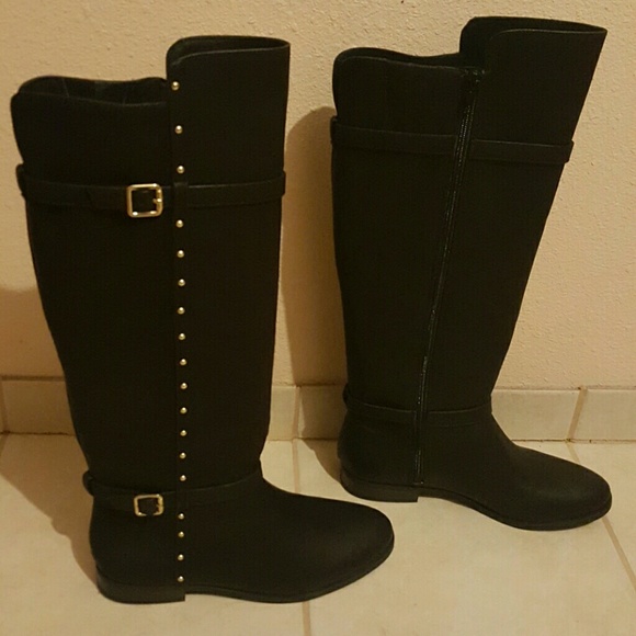 Brand new in box black faux leather boots