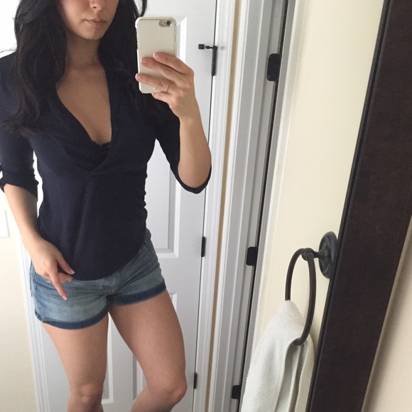 Limited plunge navy blue blouse low cut plunge