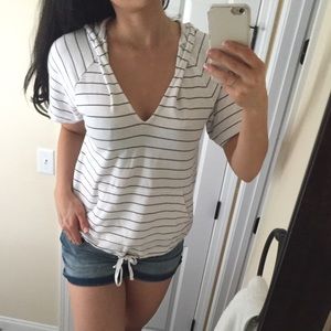 Nautical white stripe navy plunge beach sweater