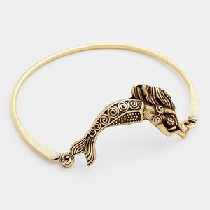 Mermaid Burnished Antique Gold Tone Hook Bracelet