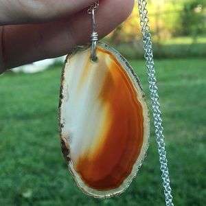 Gorgeous Carnelian Agate slice necklace handmade🌞