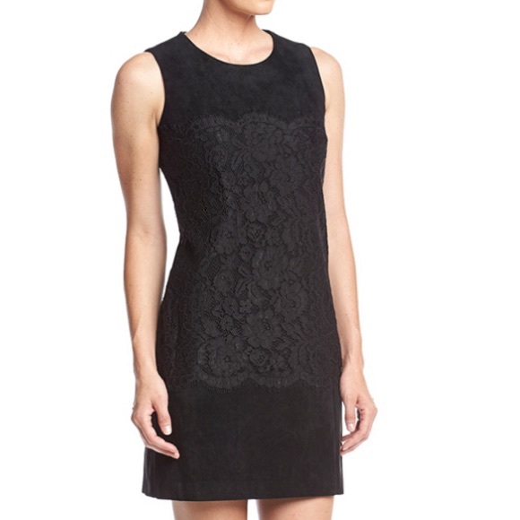 Black Calvin Klein Faux Suede Lace Overlay Dress - Picture 3 of 4
