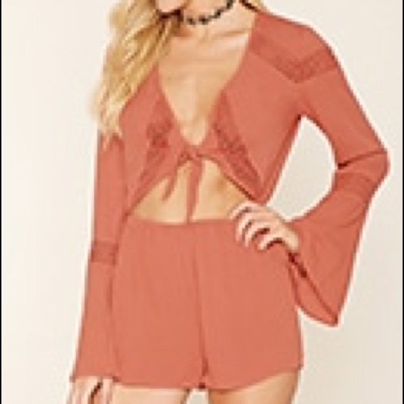 Bell-sleeved Crochet Romper