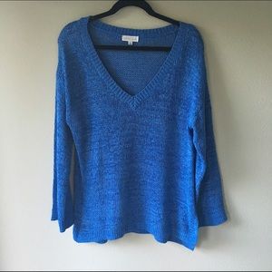 Blue Long Sleeve V Neck Soft Knitted Sweater M