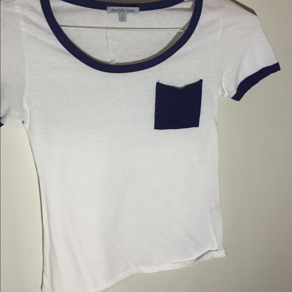 white and blue pocket tee