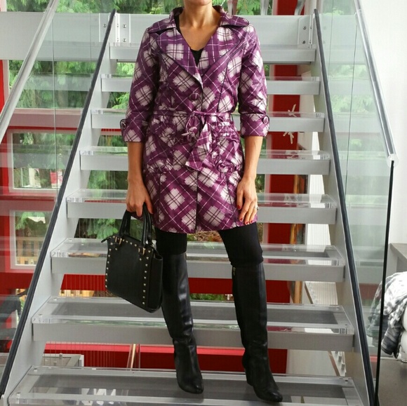 SPRING LIGHT WEIGHT PLAID TRENCH COAT - Picture 3 of 3