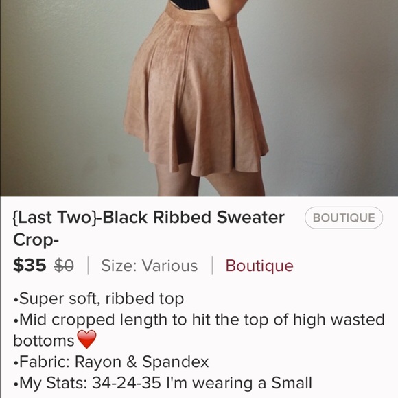 -Black Ribbed Sweater Crop Top- - Picture 4 of 4