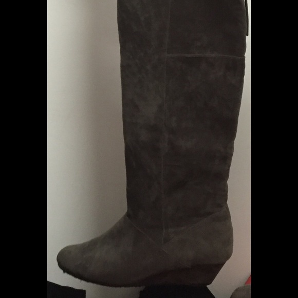 Over the knee suede wedge heel boots