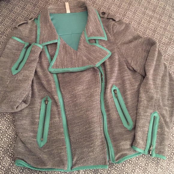 Gray and Turquoise knit moto jacket