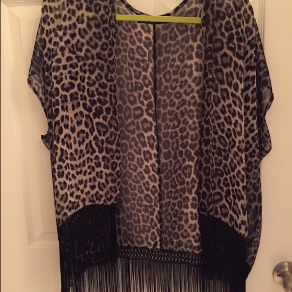 Leopard print fringe kimono