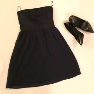 Dark blue strapless light dress - Mango -XS