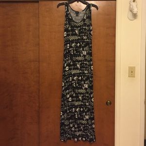 Long Black Tribal Print Maxi Dress 👗