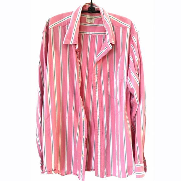 American Eagle pink green preppy stripe shirt - Picture 1 of 2