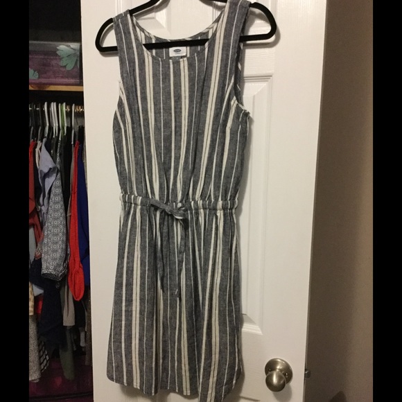 Blue and white striped linen dress