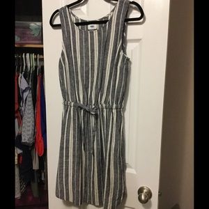 Blue and white striped linen dress