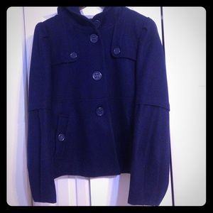 Anthropologie Elevenses navy wool hooded peacoat