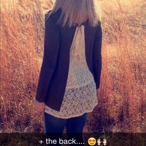 Green top with crochet detail