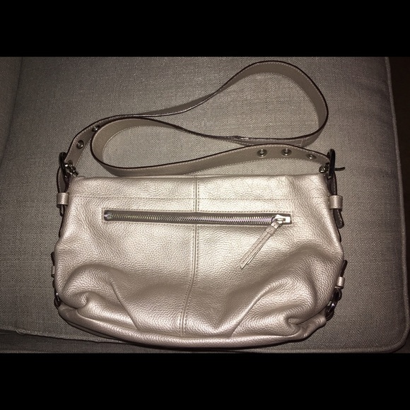 Coach silver cross body hobo style bag