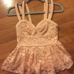 Lace peplum pink shirt