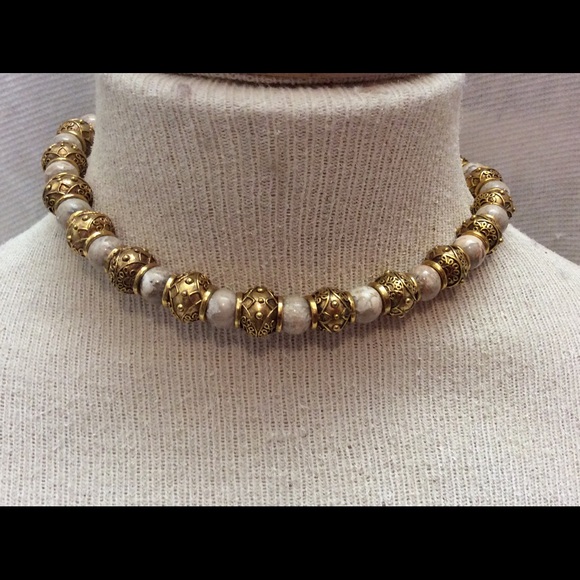 Jasper stones22kt gold plated choker necklace new