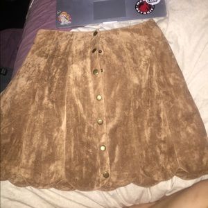 Camel colored faux suede button up skirt