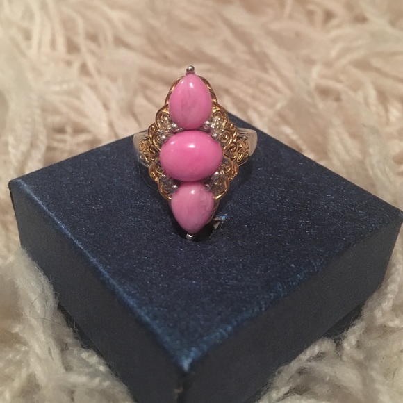 Genuine pink Howlite ring w/ crystal accents.