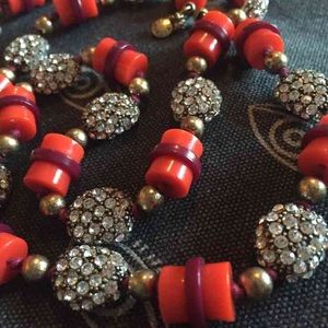 J. Crew Crystal and Resin Necklace Red and Purple