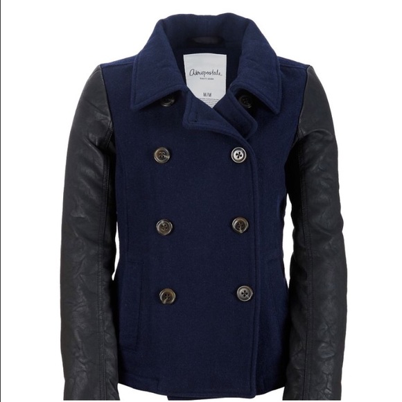 🔴SOLD🔴Navy Peacoat with Leather Sleeves