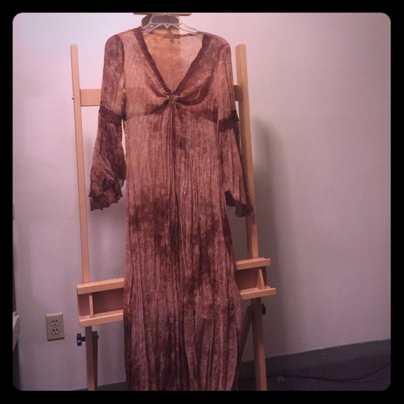 Arden B Brown Floral Print Open Drape Dress