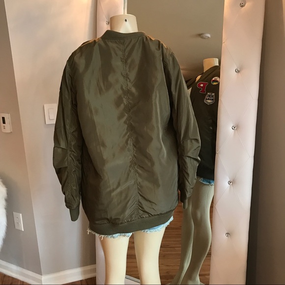 Olive Patchwork Bomber Jacket - Picture 2 of 4