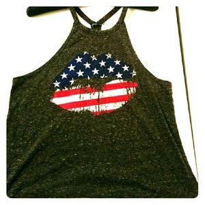 American flag lips tank top
