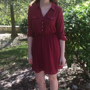 Burgundy button-up dress