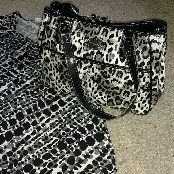 Black, white, gray purse