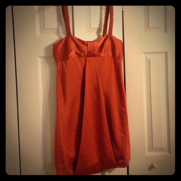 BCBG MaxAzria Coppr Orange satin center drape dres - Picture 1 of 4