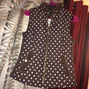 NWT Brown and white polka dot quilted vest