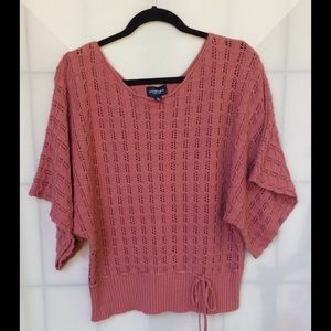 Short kimono sleeve pointelle knit sweater