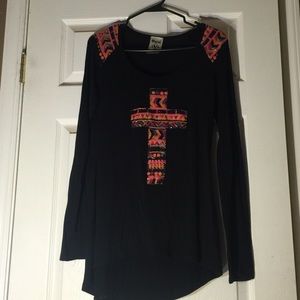 VOCAL Dressy Black long sleeve Shirt. With Cross