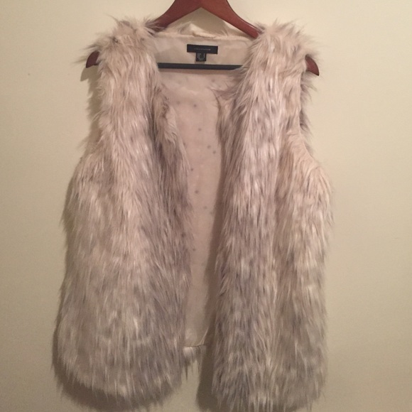 Cream and gray faux fur vest