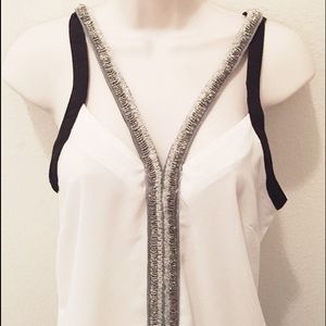 Beaded black and white tunic tank top