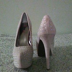 Suede, blush pink studded platforms