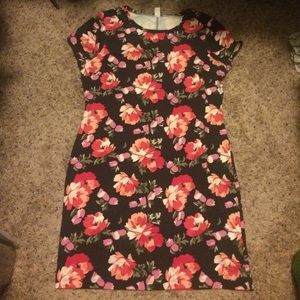 Gray & Pink Flower Print Dress