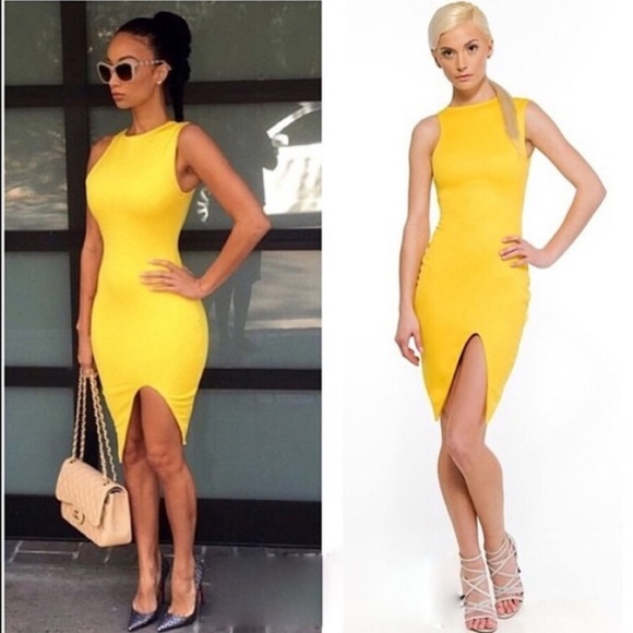 Dresses & Skirts - Bodycon Asymmetrical Yellow Dress!