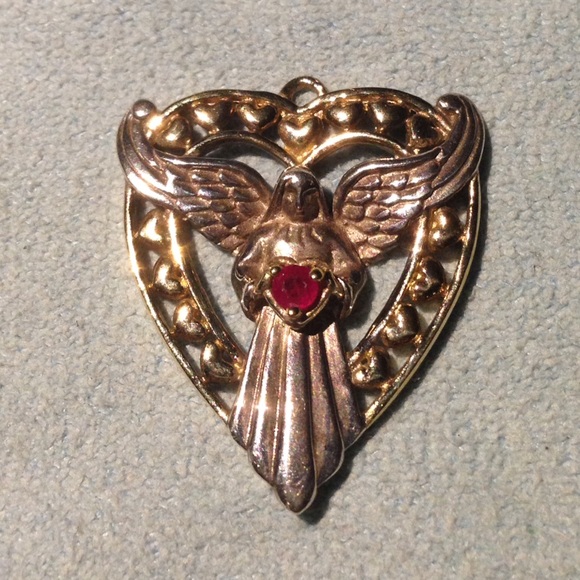Sterling Silver Angel Ruby Heart Pendant - Picture 1 of 3