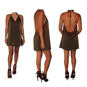 OLIVE green SILK dress open back