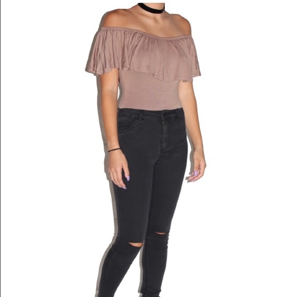 Taupe rufffle bodysuit top