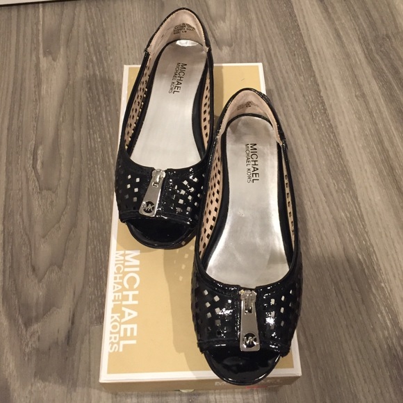 Michael Kors black peep toe flats