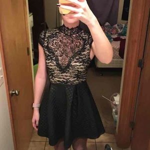 Formal lace and leather dress