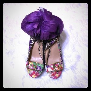 NINE WEST Floral Slingback Open Toe Wedge [SH-5]