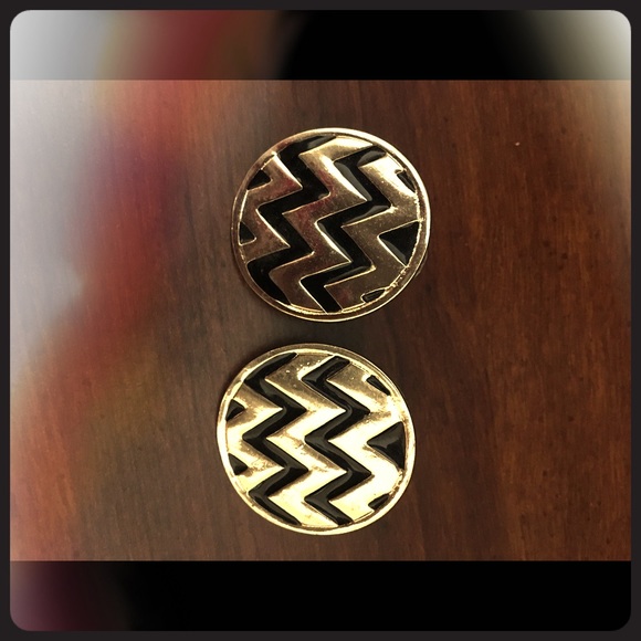 Oversized Gold and Black Chevron Circle Studs